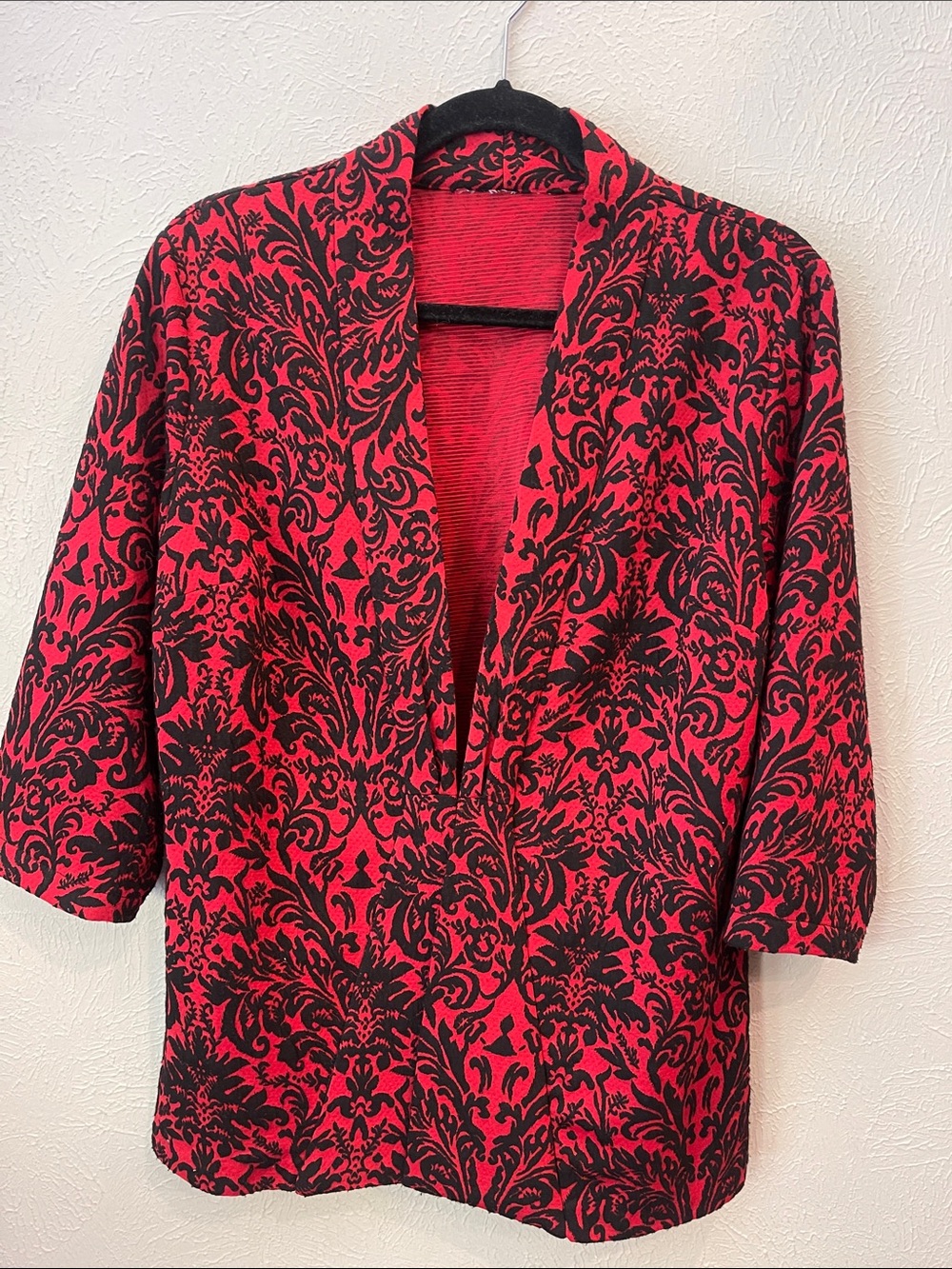 Chico’s Red & Black Open-Front Women's Jacket. Size 1 for Chico’s.